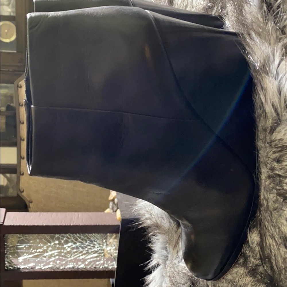 Vince Camuto soft leather black wedge heel booties